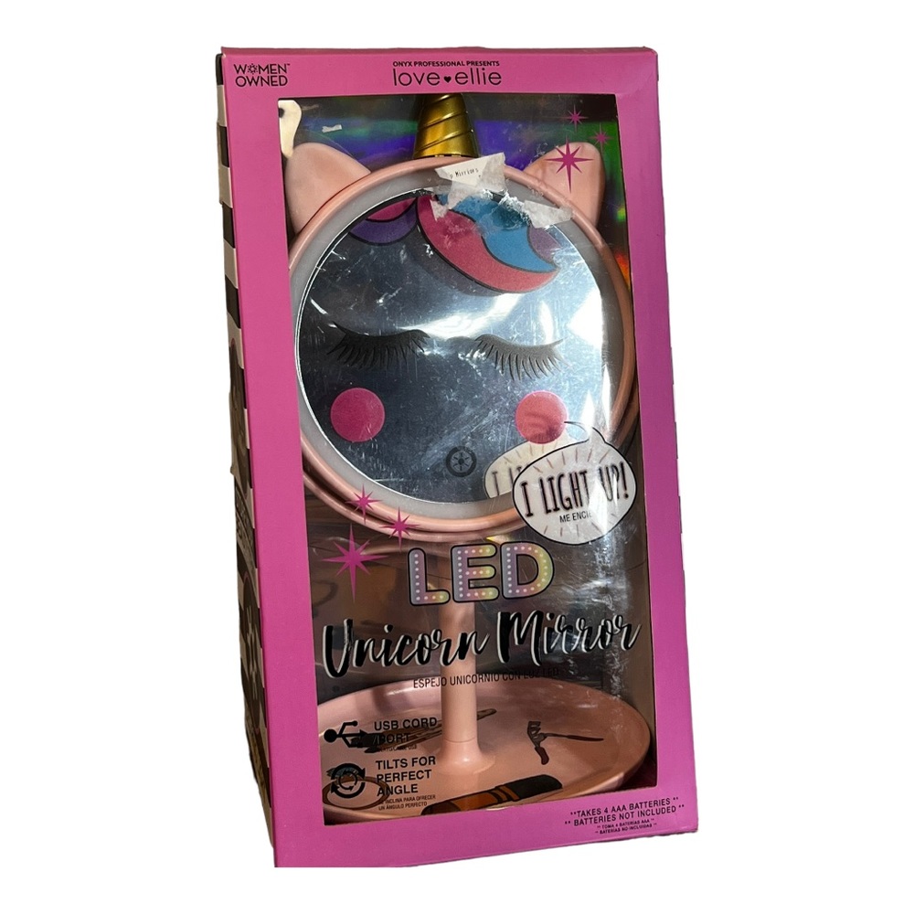 LED Unicorn Mirror Light Up Makeup w/Attached Jewelry Trinket Tray